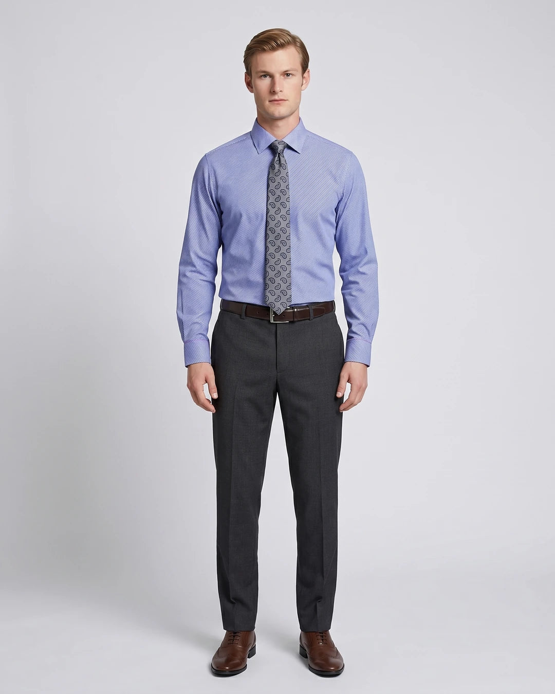 Camisa Formal Spread Collar Perry Ellis CC00998 - Lila - Modelo cuerpo completo