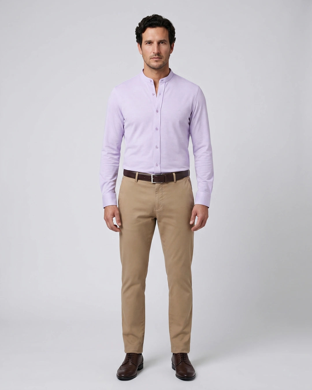 Camisa Sport Cuello Mao Austin Reed CS00926 - Lila - Modelo cuerpo completo
