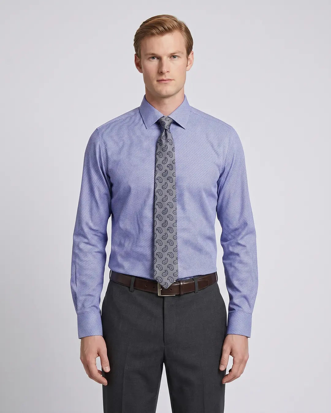 Camisa Formal Spread Collar Perry Ellis CC00998 - Lila - Modelo plano americano lookbook
