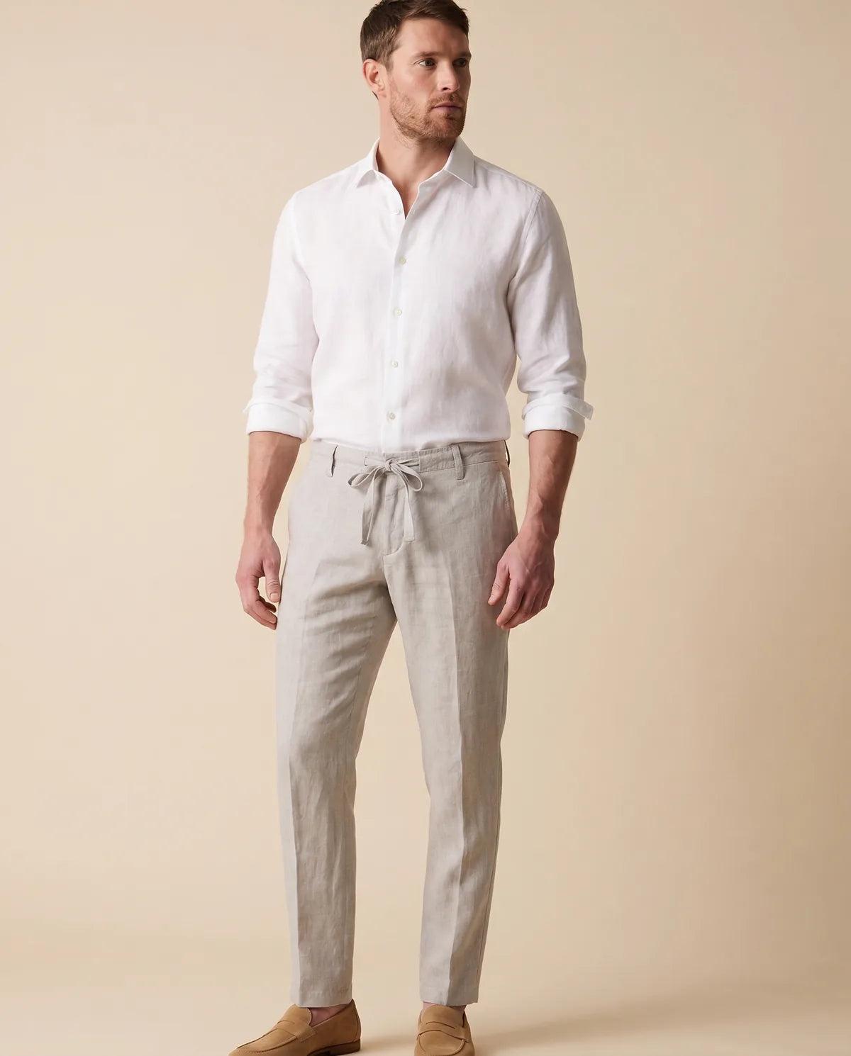 Pantalon Lino Classic Fit Perry Ellis PS00153 - Gris Claro - hombre plano medio