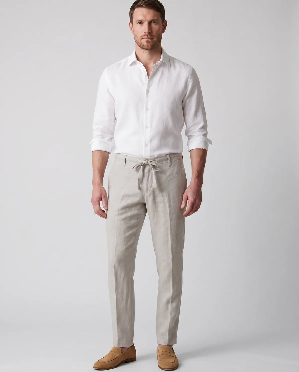 Pantalon Lino Classic Fit Perry Ellis PS00153 - Gris Claro - cuerpo completo