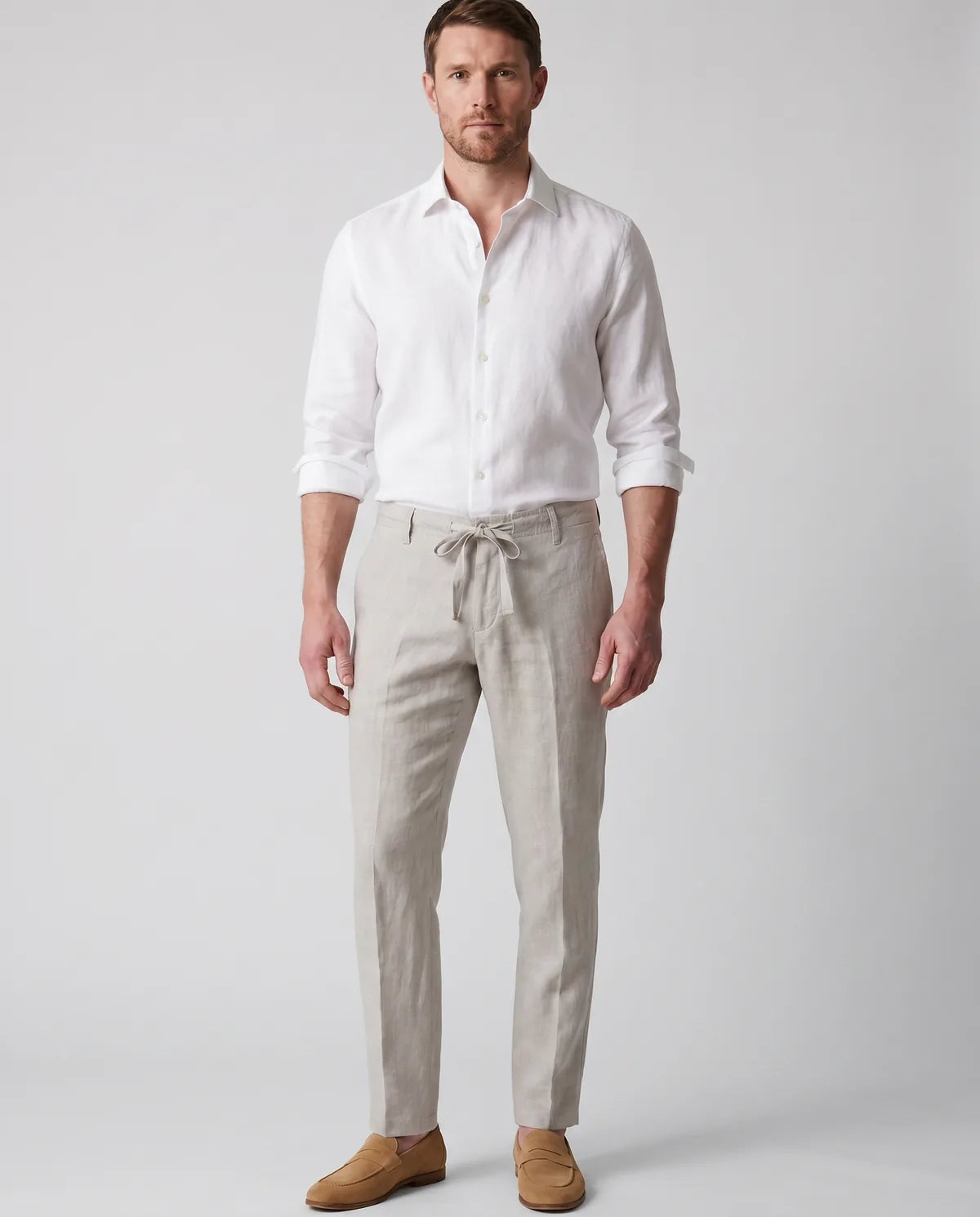 Pantalon Lino Classic Fit Perry Ellis PS00153 - Gris Claro - cuerpo completo