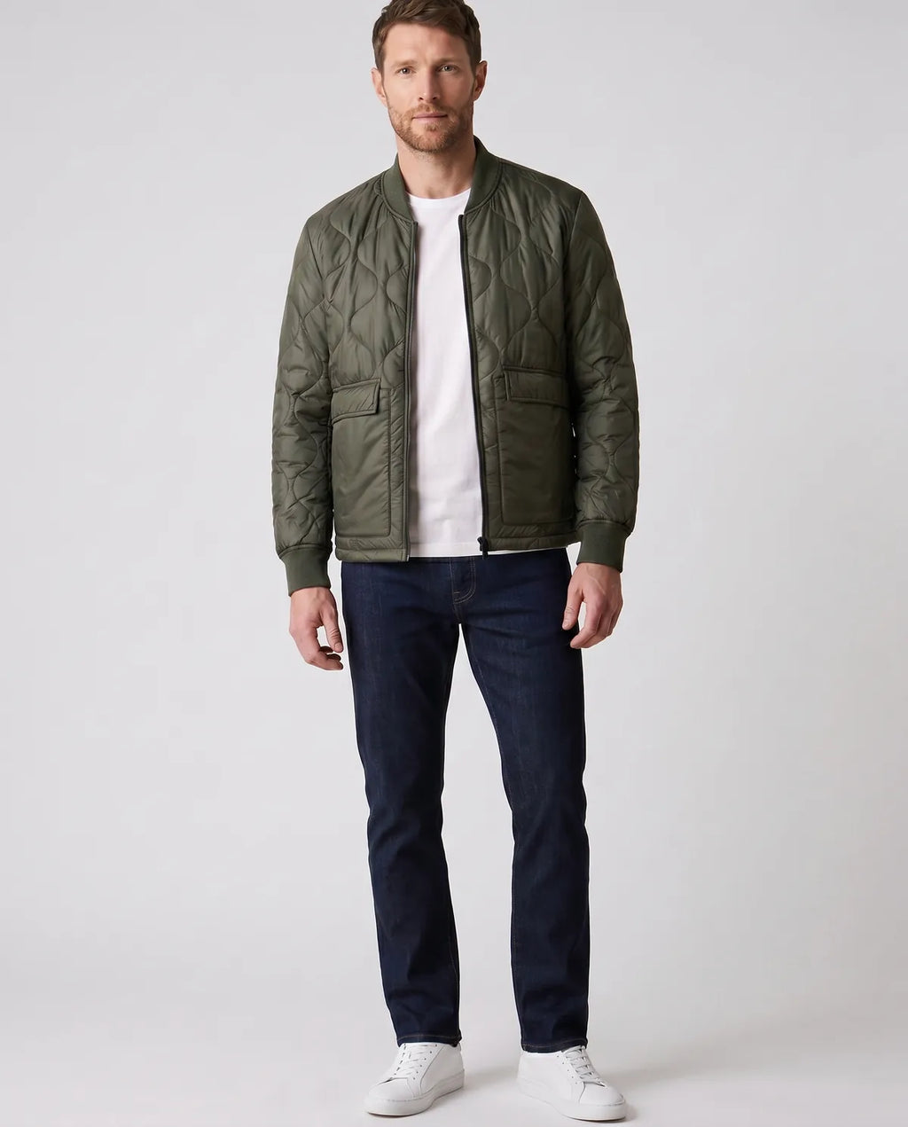 Chaqueta Quilted Perry Ellis CH00121 - Verde Oscuro - cuerpo completo