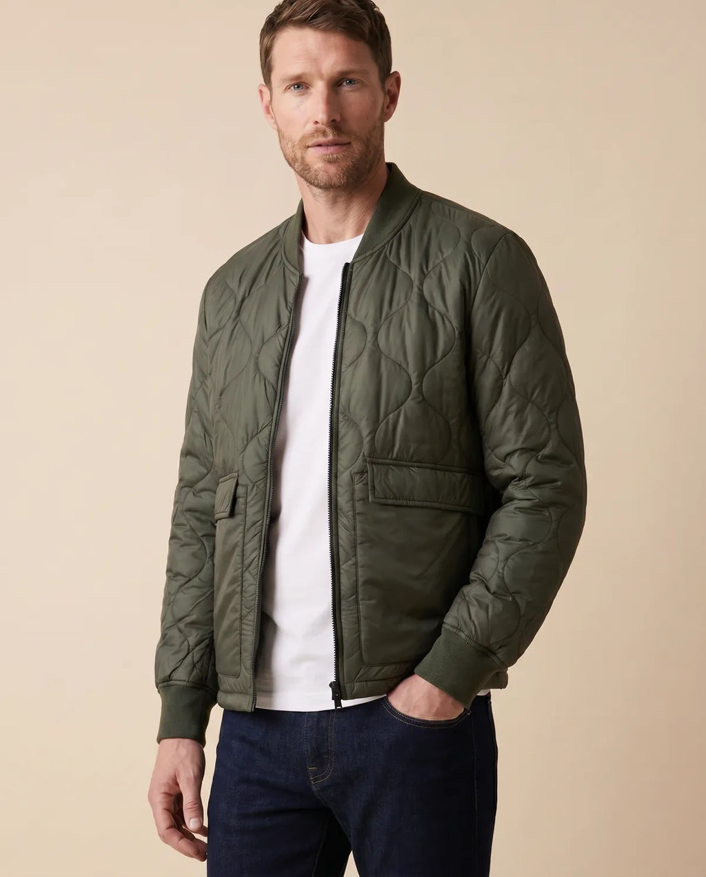 Chaqueta Quilted Perry Ellis CH00121 - Verde Oscuro - tres cuartos