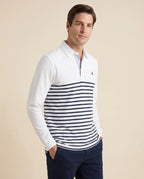 Camiseta Polo Blanca Rayas Azules Manga Larga Brooks Brothers CM00155 - Blanco - tres cuartos