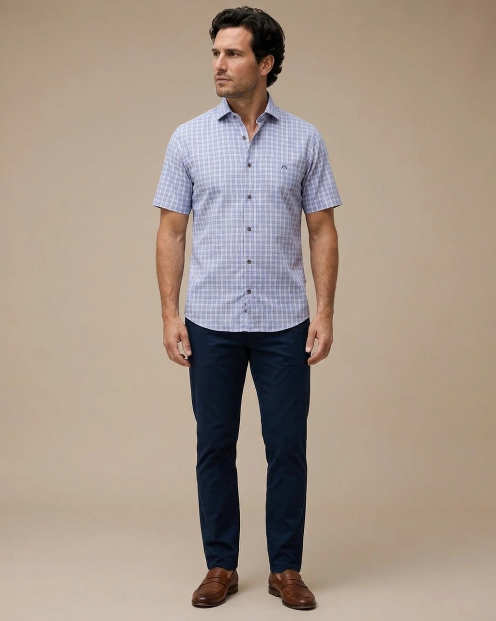 Camisa Sport BeigeClassic Fit Cuello Mao Austin Reed CS00837C - Morado - Modelo cuerpo completo