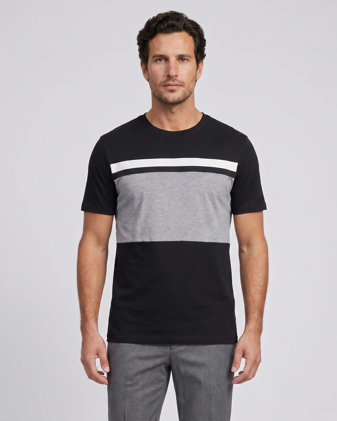T-Shirt Perry Ellis TS00015 - Negro - Modelo plano americano lookbook Imagen principal del producto