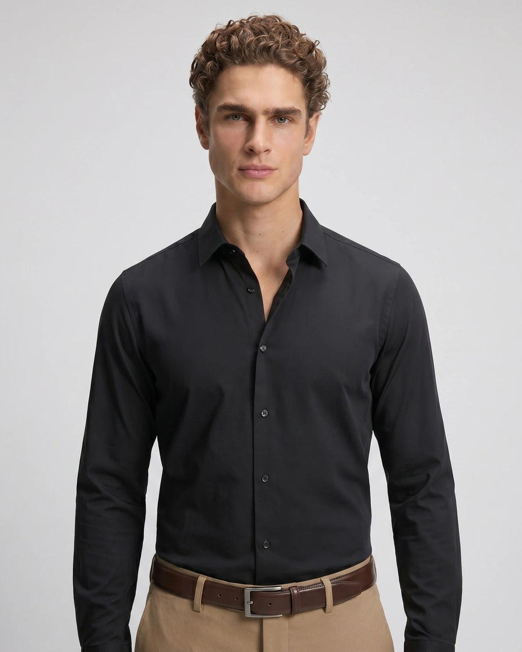 Camisa Sport Spread Collar Perry Ellis CS00699B - Negro - Modelo plano americano lookbook