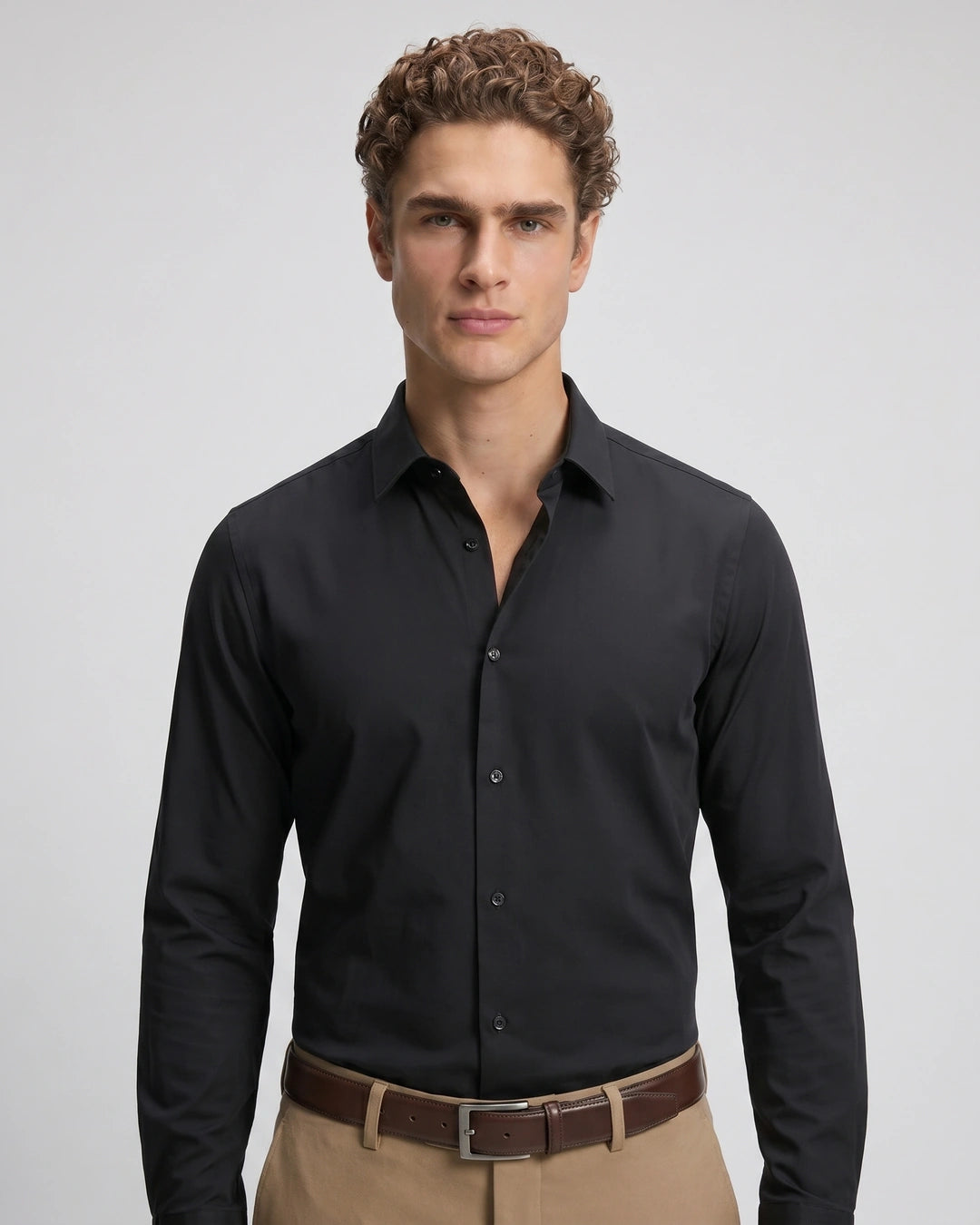 Camisa Sport Spread Collar Perry Ellis CS00699B - Negro - Modelo plano americano lookbook