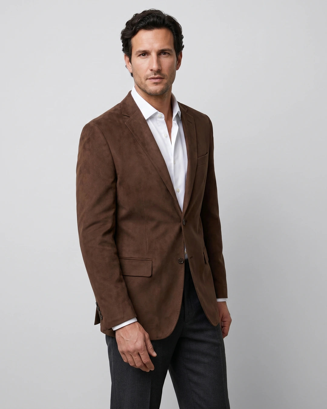 Saco Gamuza Classic Fit Guy Laroche SA00363 - Cafe Oscuro - Modelo plano americano lookbook