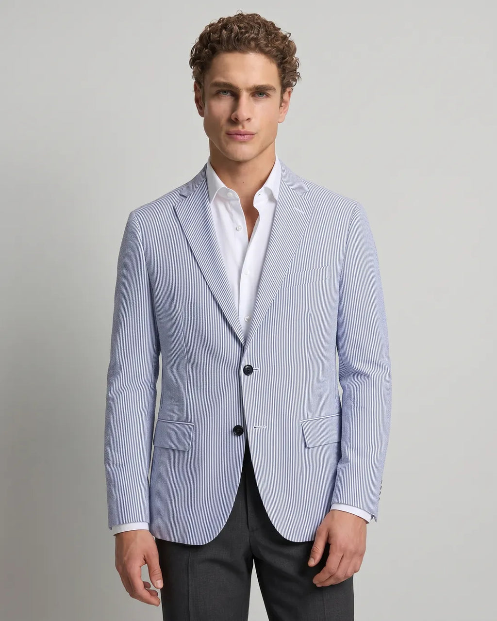 Saco Classic Fit SeerSucker Guy Laroche SA00472 - Azul Claro - Modelo plano americano lookbook