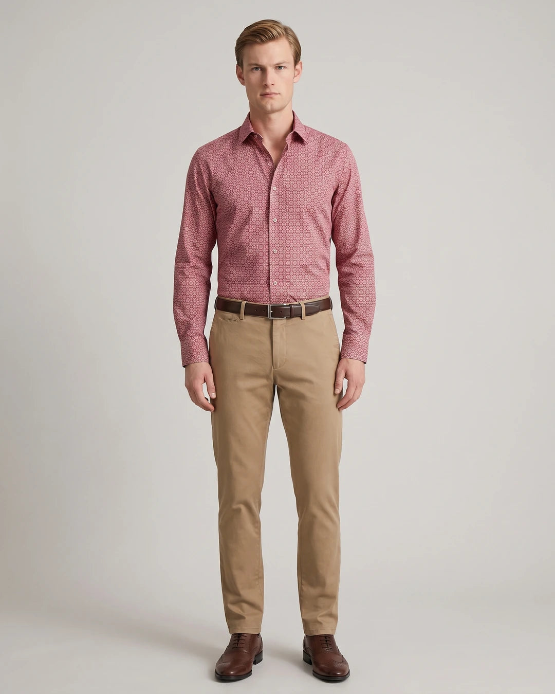 Camisa Sport Classic Fit Perry Ellis CS00850 - Rojo - Modelo cuerpo completo