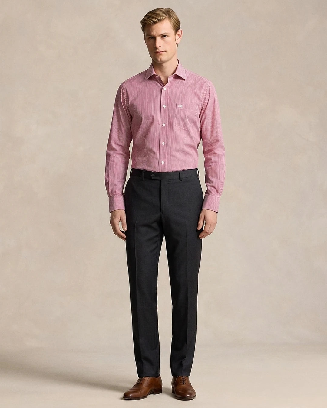 Camisa Formal Classic Fit Lineas Spread Collar Guy Laroche CC00676 - Rojo - Modelo cuerpo completo