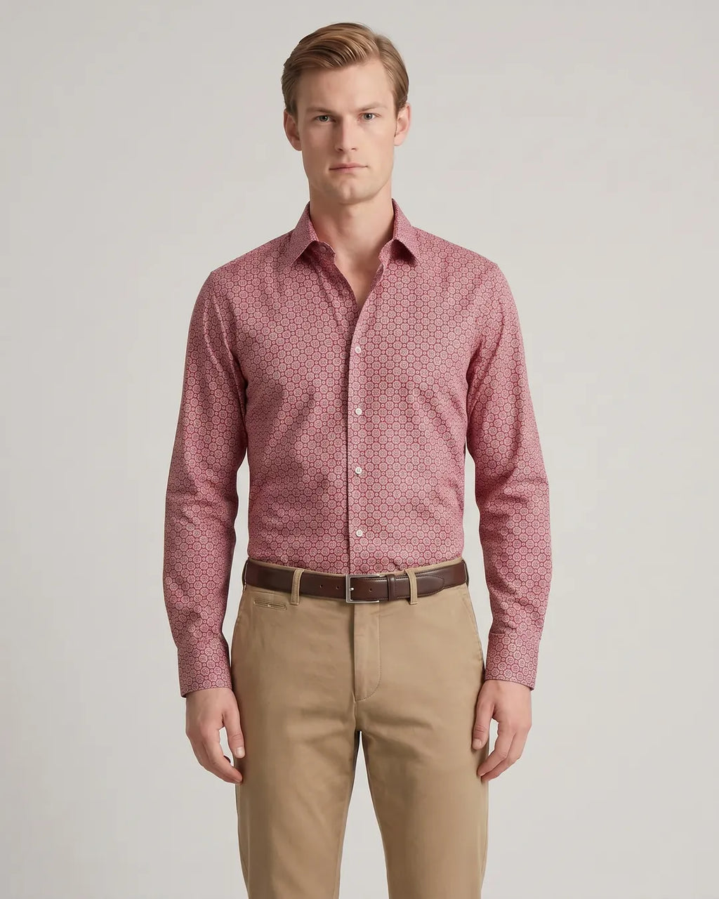 Camisa Sport Classic Fit Perry Ellis CS00850 - Rojo - Modelo plano americano lookbook