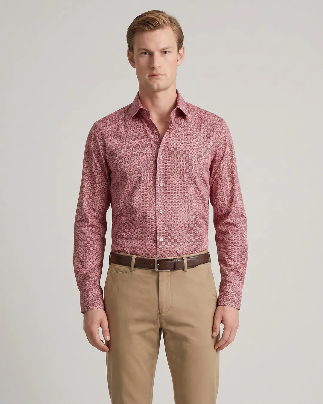 Camisa Sport Classic Fit Perry Ellis CS00850 - Rojo - Modelo plano americano lookbook