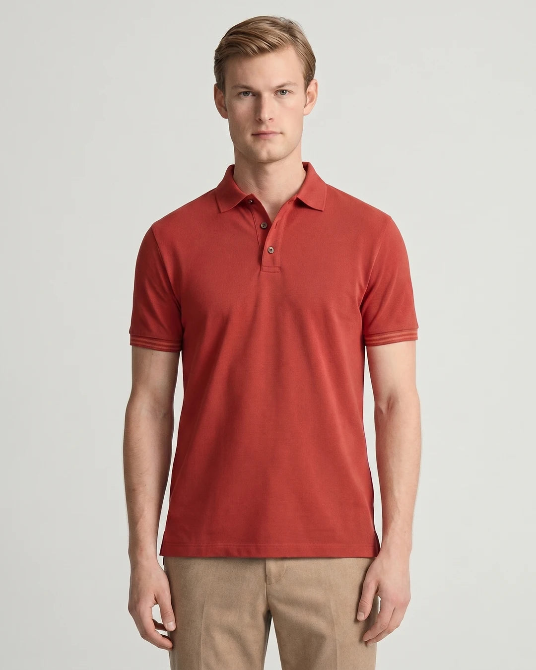 Camiseta Polo Classic Fit Perry Ellis CM00129 - Rojo - Modelo plano americano lookbook Imagen principal del producto