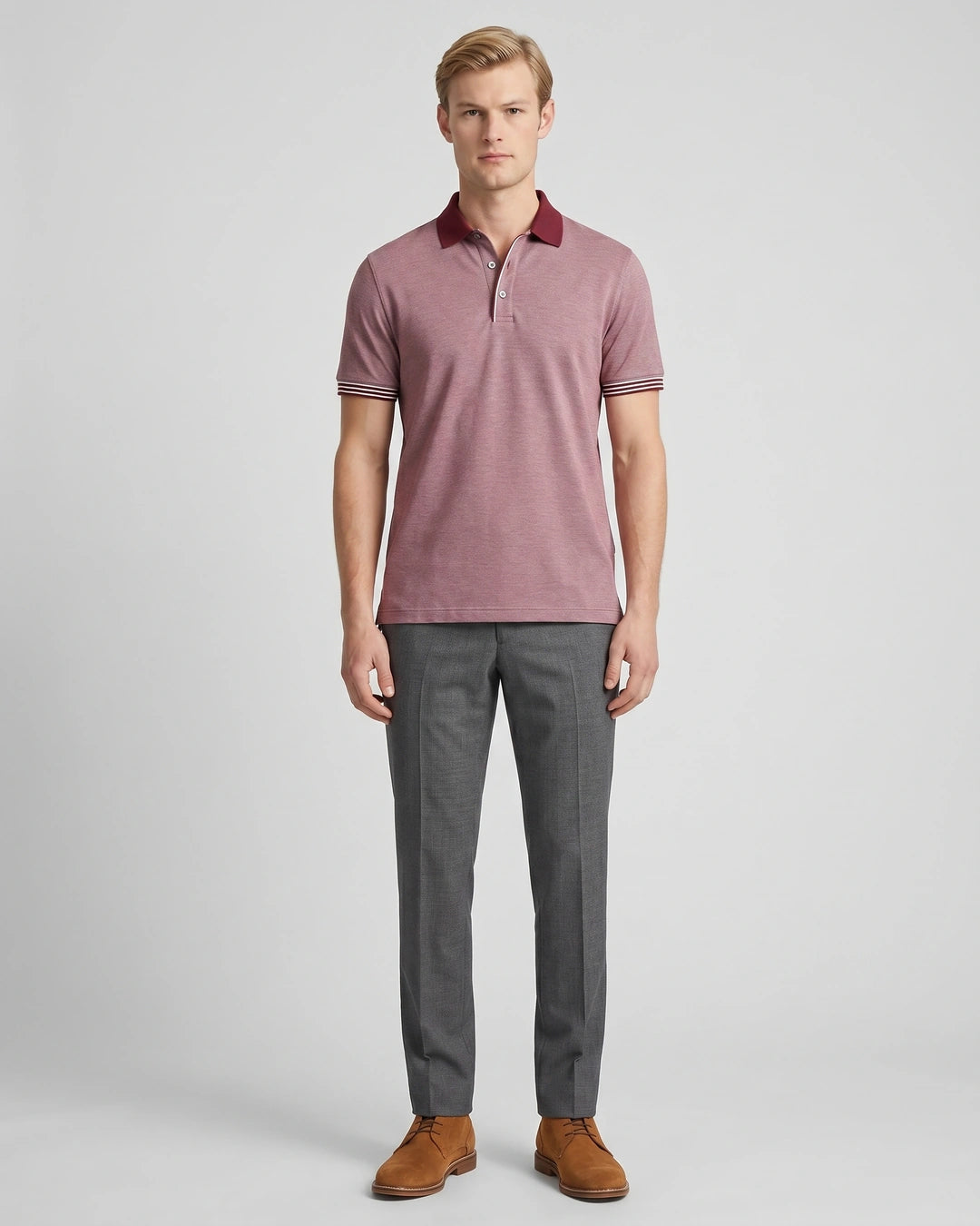 Camiseta Polo Classic Fit Perry Ellis CM00129 - Rosado - Modelo cuerpo completo