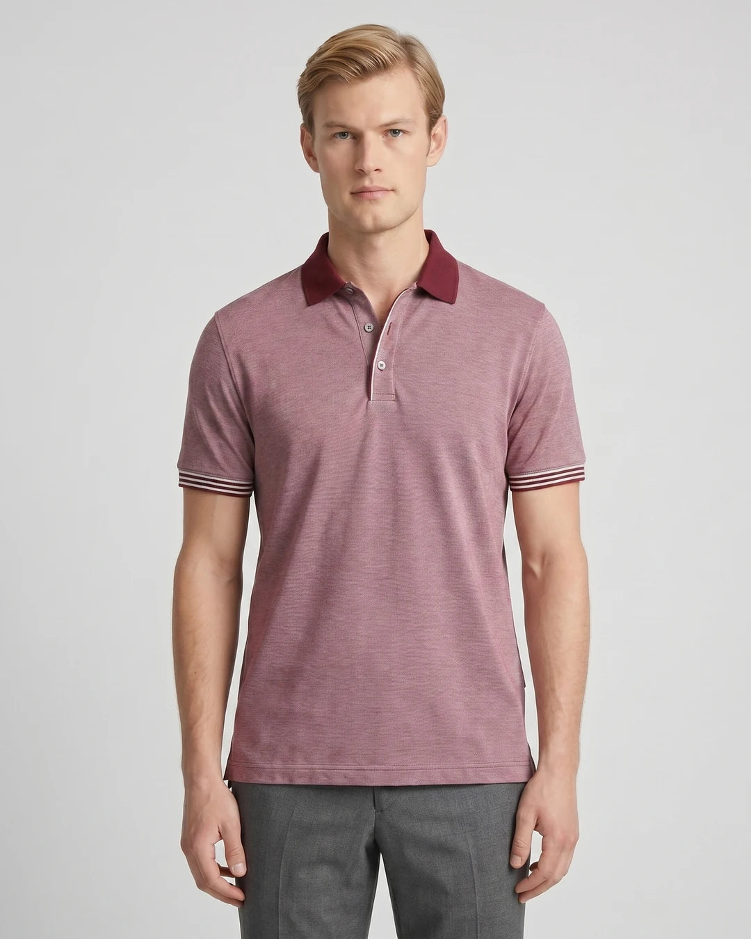 Camiseta Polo Classic Fit Perry Ellis CM00129 - Rosado - Modelo plano americano lookbook