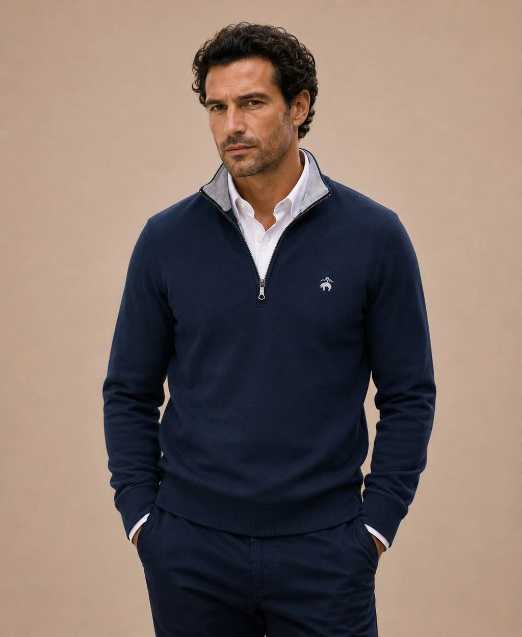 Sweater Algodón 100% Brooks Brothers SW00125 - Azul Oscuro - Modelo frente