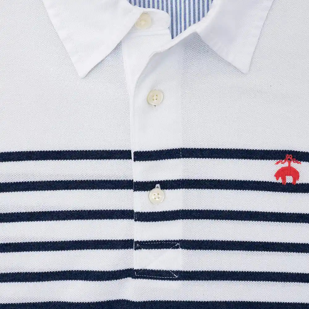 Camiseta Polo Blanca Rayas Azules Manga Larga Brooks Brothers CM00155 Imagen principal del producto