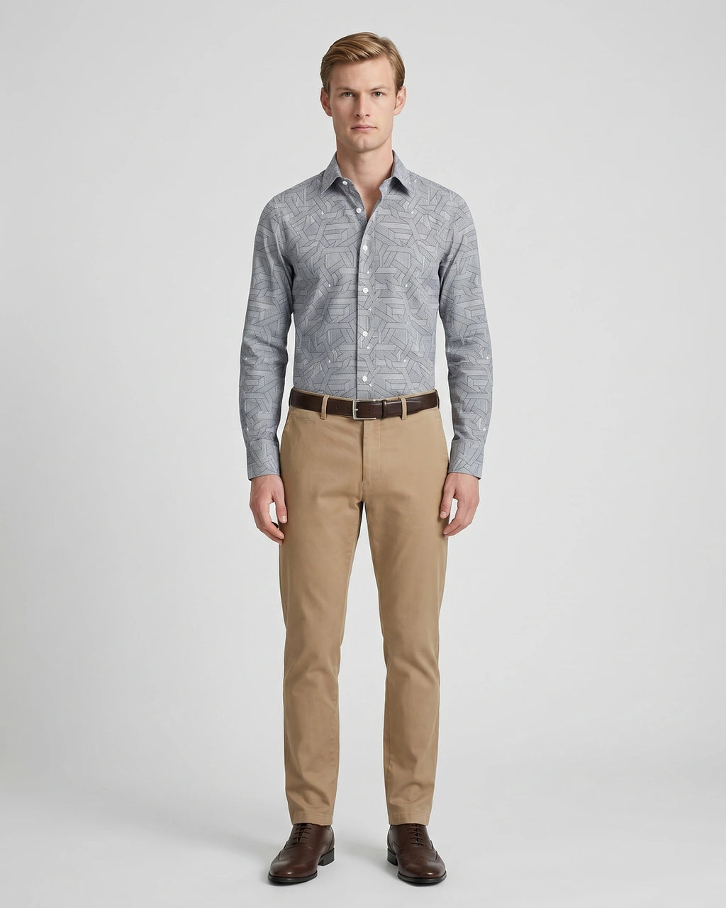 Camisa Sport Gris Claro Perry Ellis CS00909 - Gris Claro - Modelo cuerpo completo