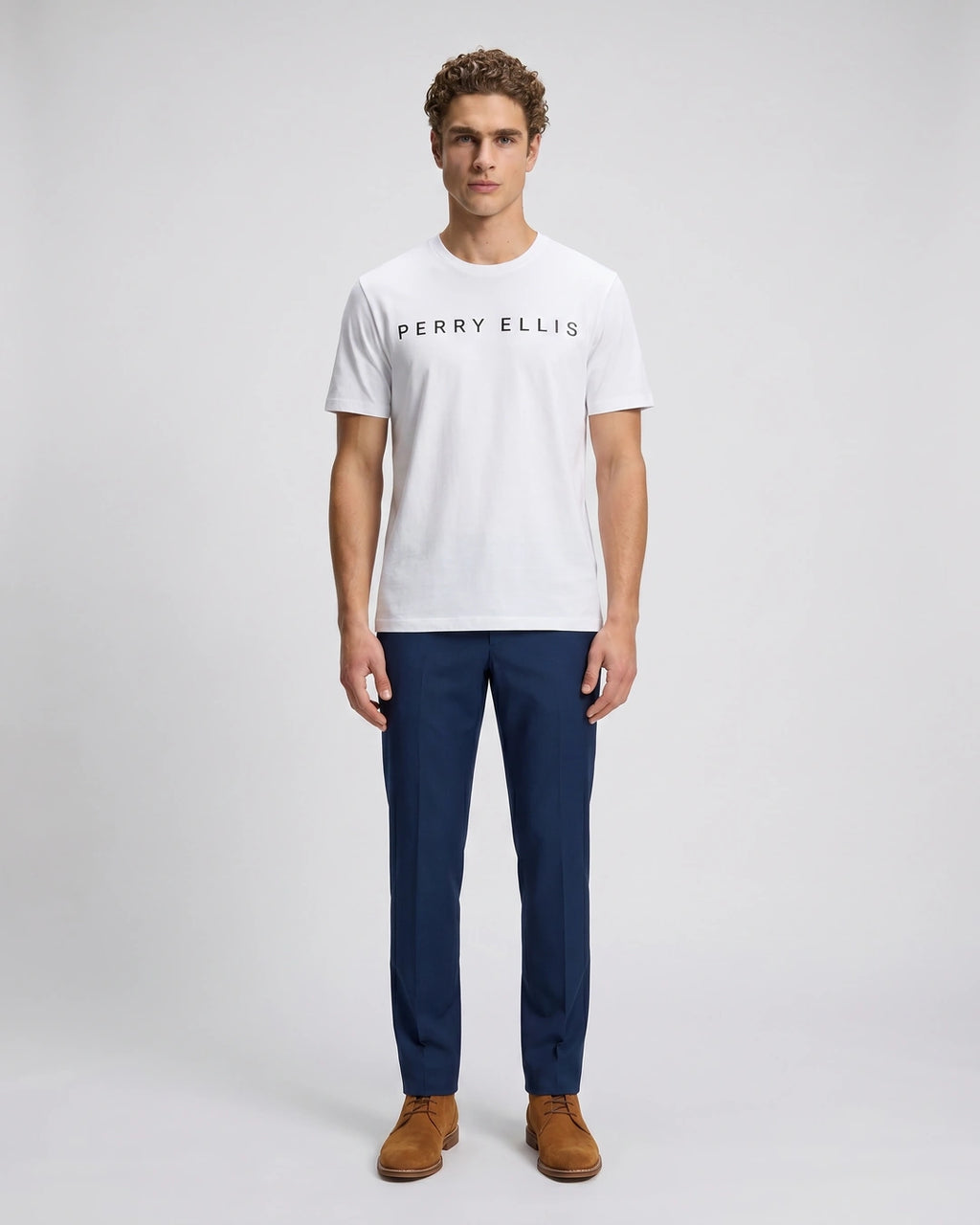 T-Shirt Perry Ellis Blanco TS00013 - Blanco - Modelo cuerpo completo