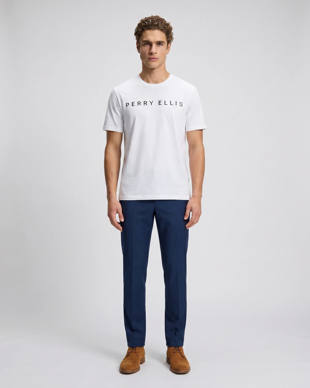 T-Shirt Perry Ellis Blanco TS00013 - Blanco - Modelo cuerpo completo