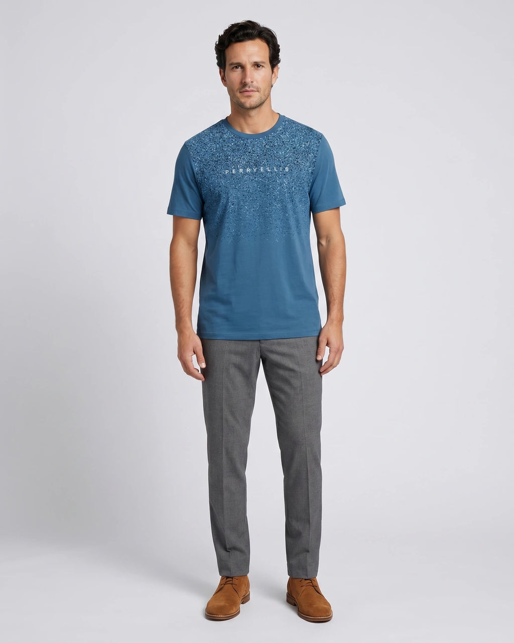 T-Shirt Perry Ellis TS00010 - Azul Acero - Modelo cuerpo completo