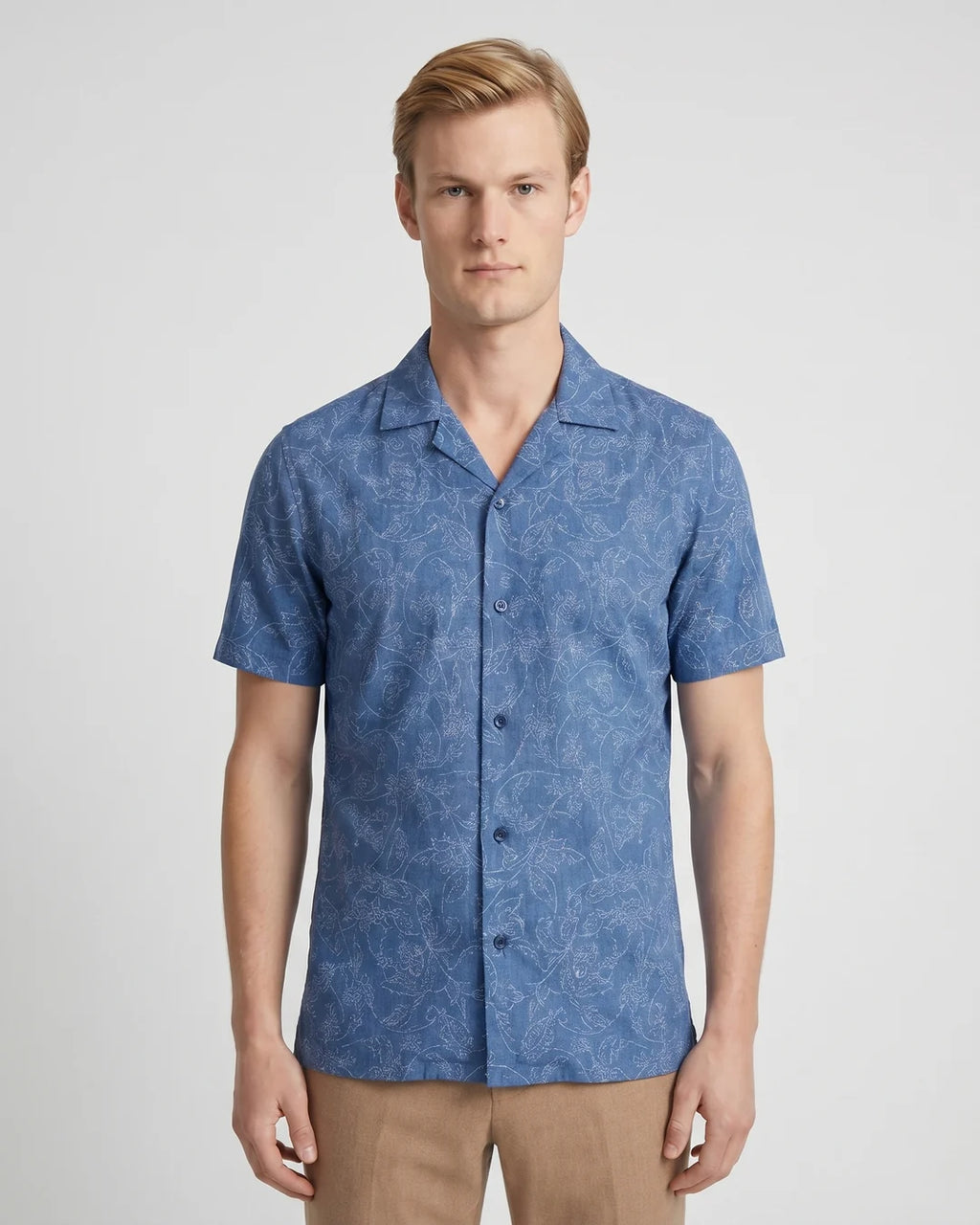 Camisa Sport Azul Classic Fit Perry Ellis CS00880C - Azul - Modelo plano americano lookbook