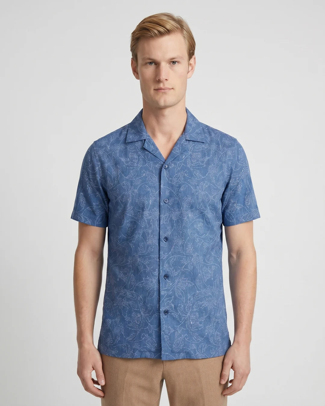 Camisa Sport Azul Classic Fit Perry Ellis CS00880C - Azul - Modelo plano americano lookbook Imagen principal del producto