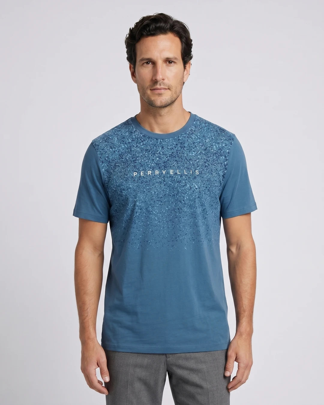 T-Shirt Perry Ellis TS00010 - Azul Acero - Modelo plano americano lookbook Imagen principal del producto