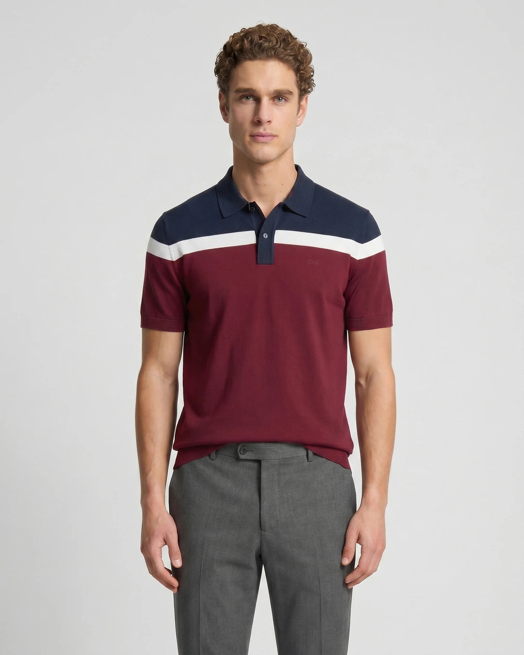 Camiseta Polo Classic Fit Perry Ellis CM00131 - Vino - Modelo plano americano lookbook Imagen principal del producto