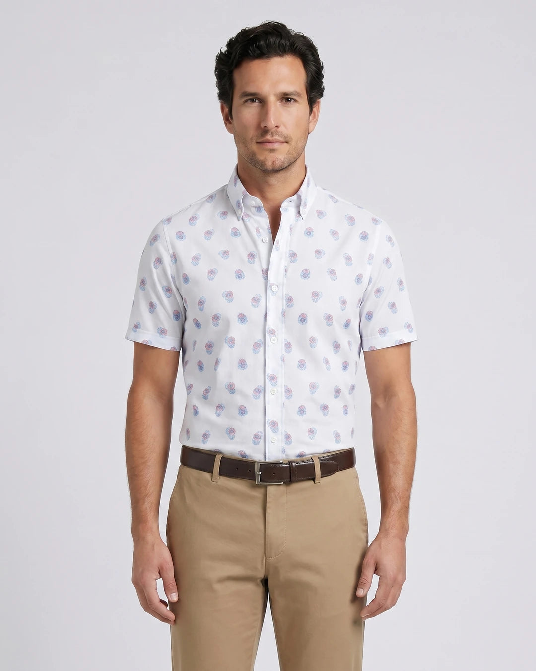 Camisa Sport Blanco Classic Fit Perry Ellis CS00884C - Blanco - Modelo plano americano lookbook Imagen principal del producto