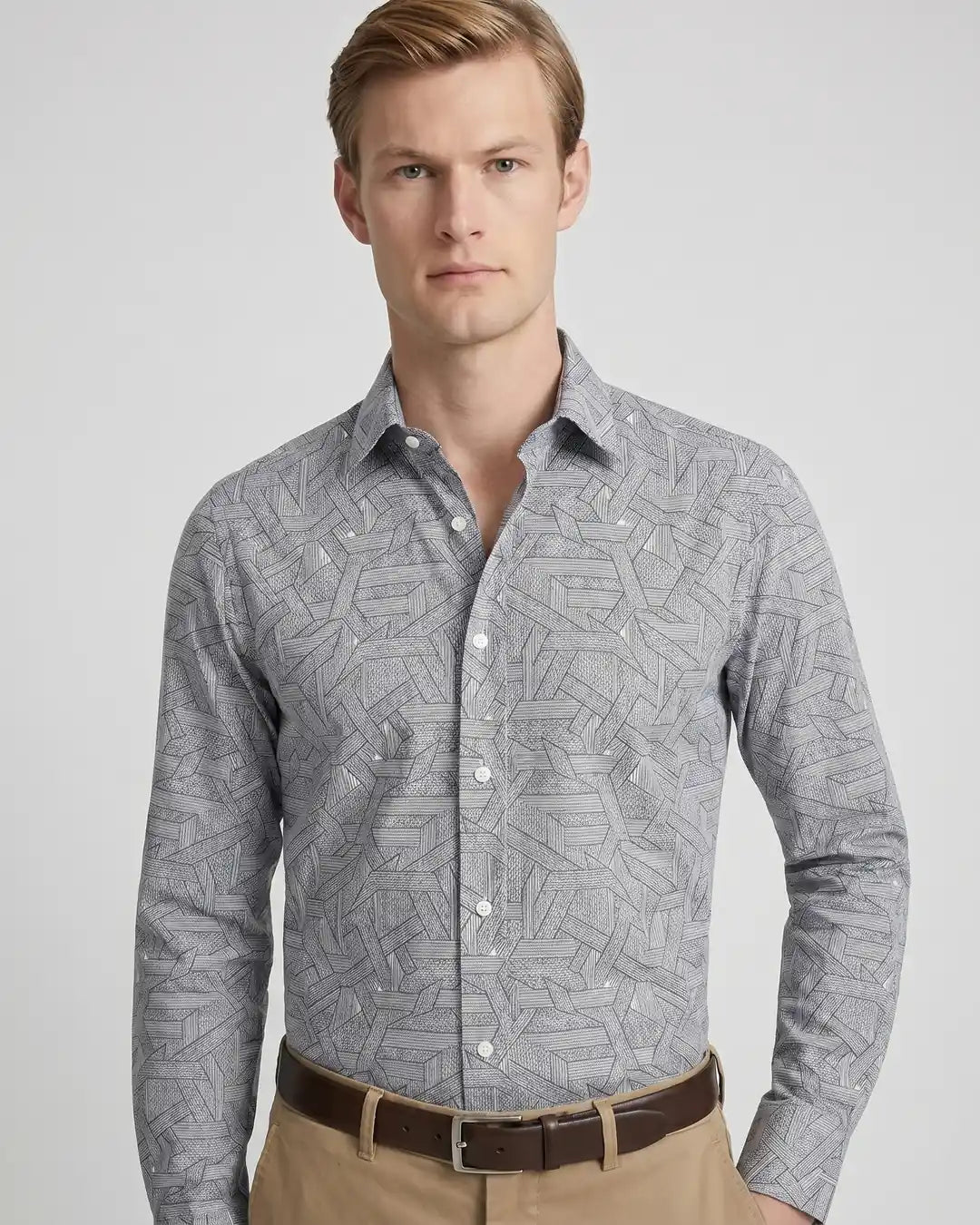 Camisa Sport Gris Claro Perry Ellis CS00909 - Gris Claro - Modelo plano americano lookbook