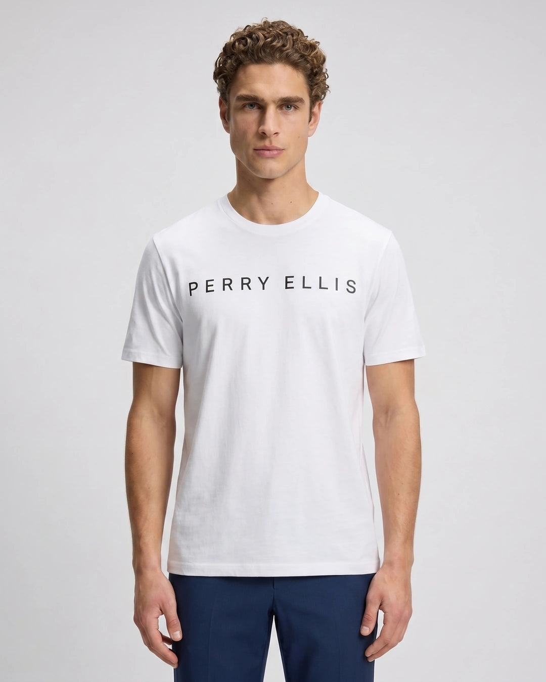 T-Shirt Perry Ellis Blanco TS00013 - Blanco - Modelo plano americano lookbook Imagen principal del producto