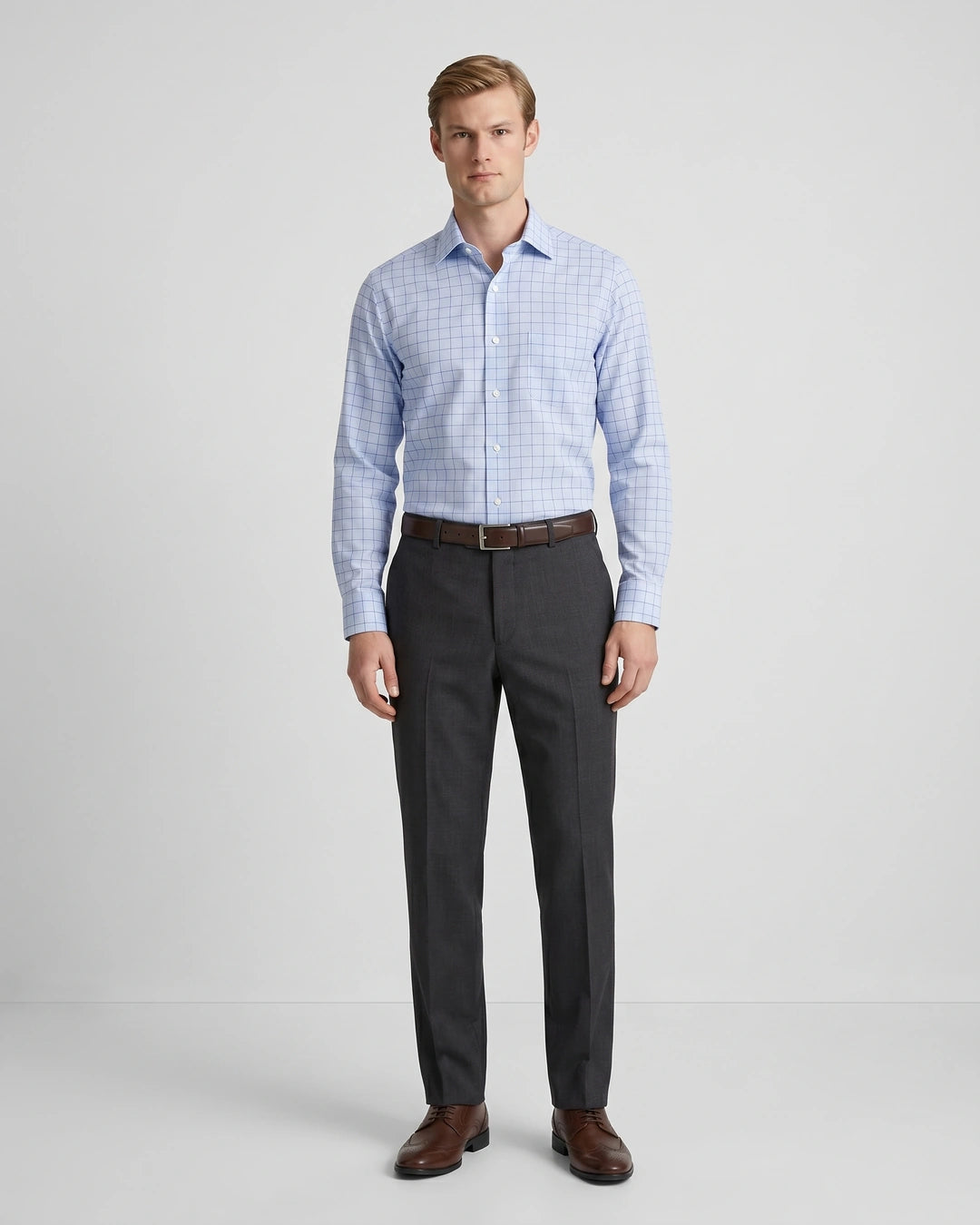 Camisa Formal Cuadros Spread Collar Brooks Brothers CC01073 - Cuadros - Modelo cuerpo completo Imagen principal del producto