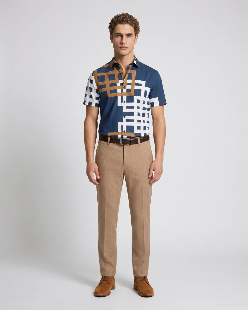 Camisa Sport Azul Classic Fit Perry Ellis CS00916 - Azul - Modelo cuerpo completo