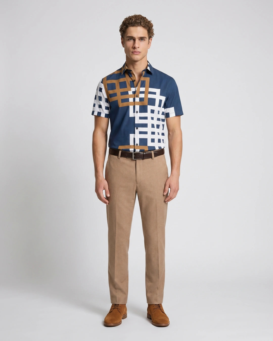 Camisa Sport Azul Classic Fit Perry Ellis CS00916 - Azul - Modelo cuerpo completo