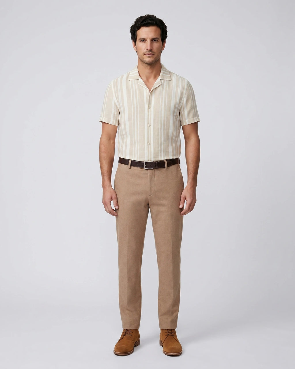 Camisa Sport Beige Classic Fit Perry Ellis CS00886 - Beige - Modelo cuerpo completo