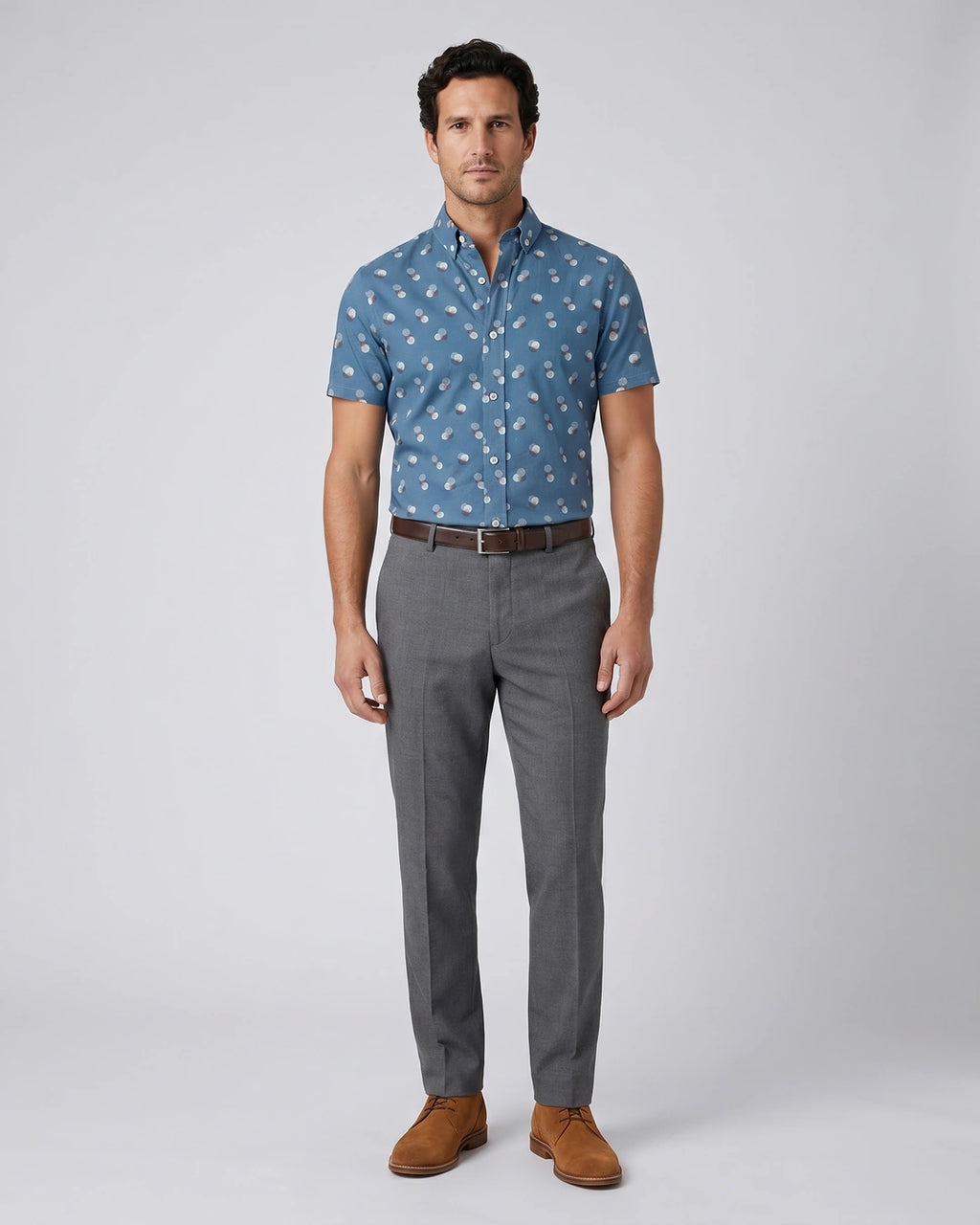 Camisa Sport Azul Medio Classic Fit Perry Ellis CS00884C - Azul Medio - Modelo cuerpo completo