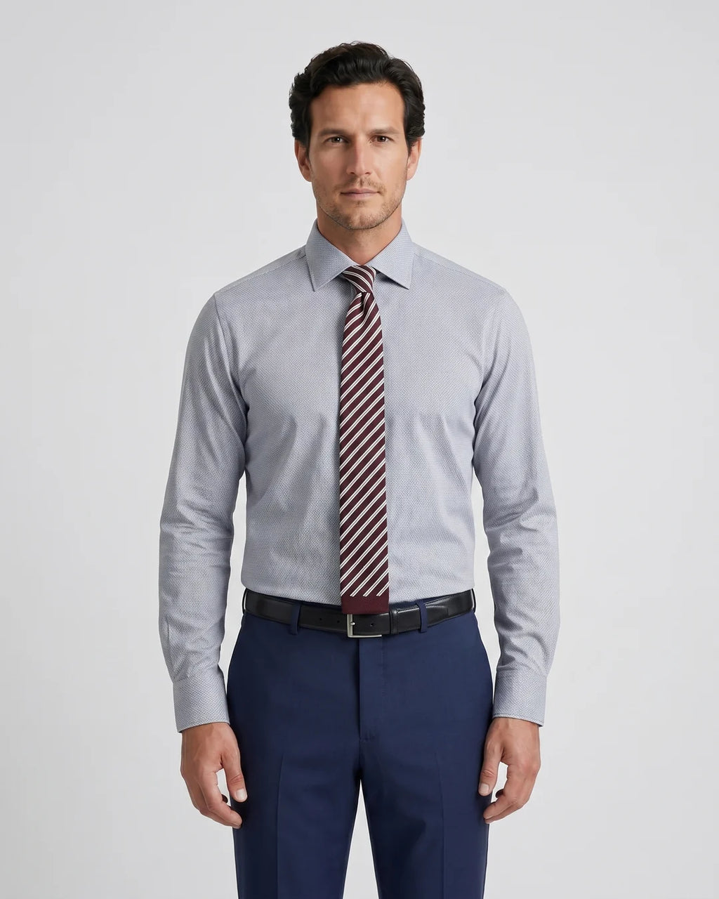 Camisa Formal Spread Collar Perry Ellis CC00994 - Gris Oscuro - Modelo plano americano lookbook