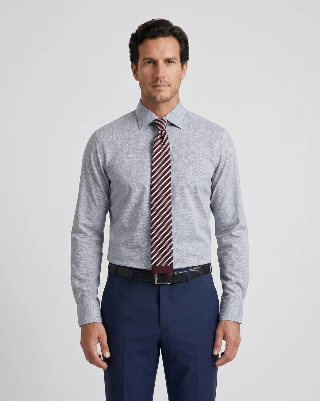 Camisa Formal Spread Collar Perry Ellis CC00994 - Gris Oscuro - Modelo plano americano lookbook