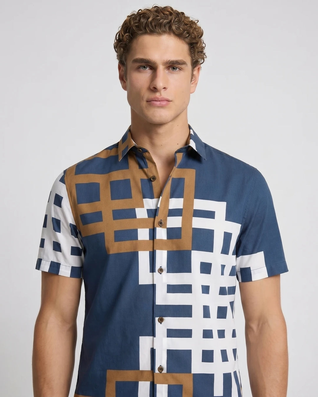 Camisa Sport Azul Classic Fit Perry Ellis CS00916 - Azul - Modelo plano americano lookbook