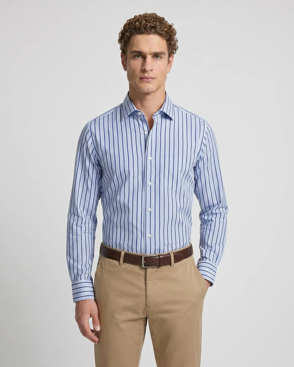 Camisa Formal Rayas Brooks Brothers CC01082 - Azul Rayas - Modelo plano americano lookbook