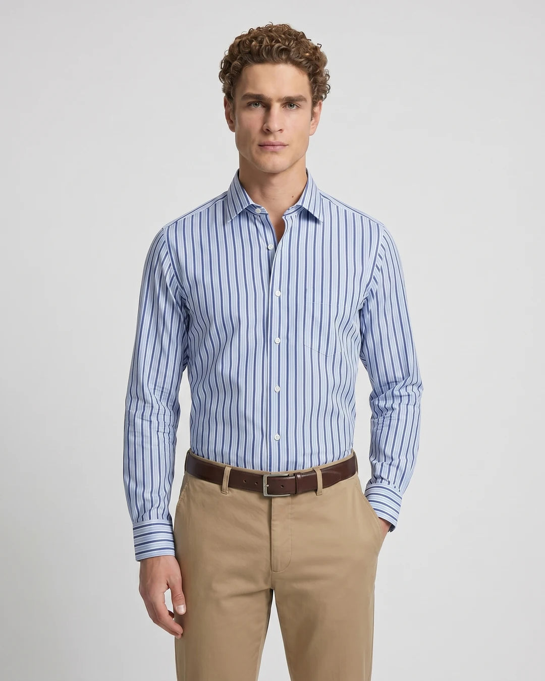 Camisa Formal Rayas Brooks Brothers CC01082 - Azul Rayas - Modelo plano americano lookbook
