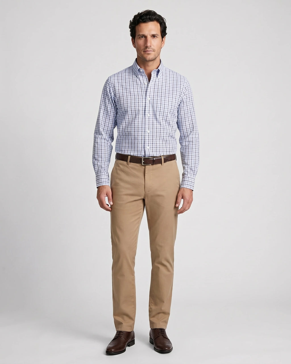 Camisa Formal Cuadros Button Down Brooks Brothers CC01080 - Cuadros Azul - Modelo plano americano lookbook