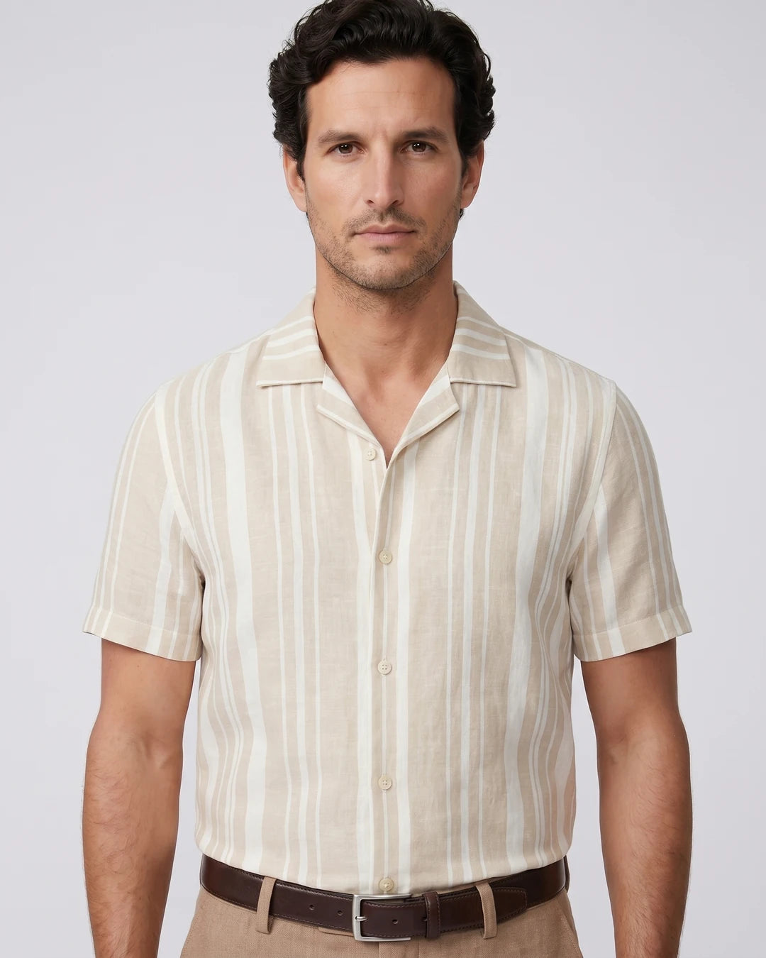 Camisa Sport Beige Classic Fit Perry Ellis CS00886 - Beige - Modelo plano americano lookbook