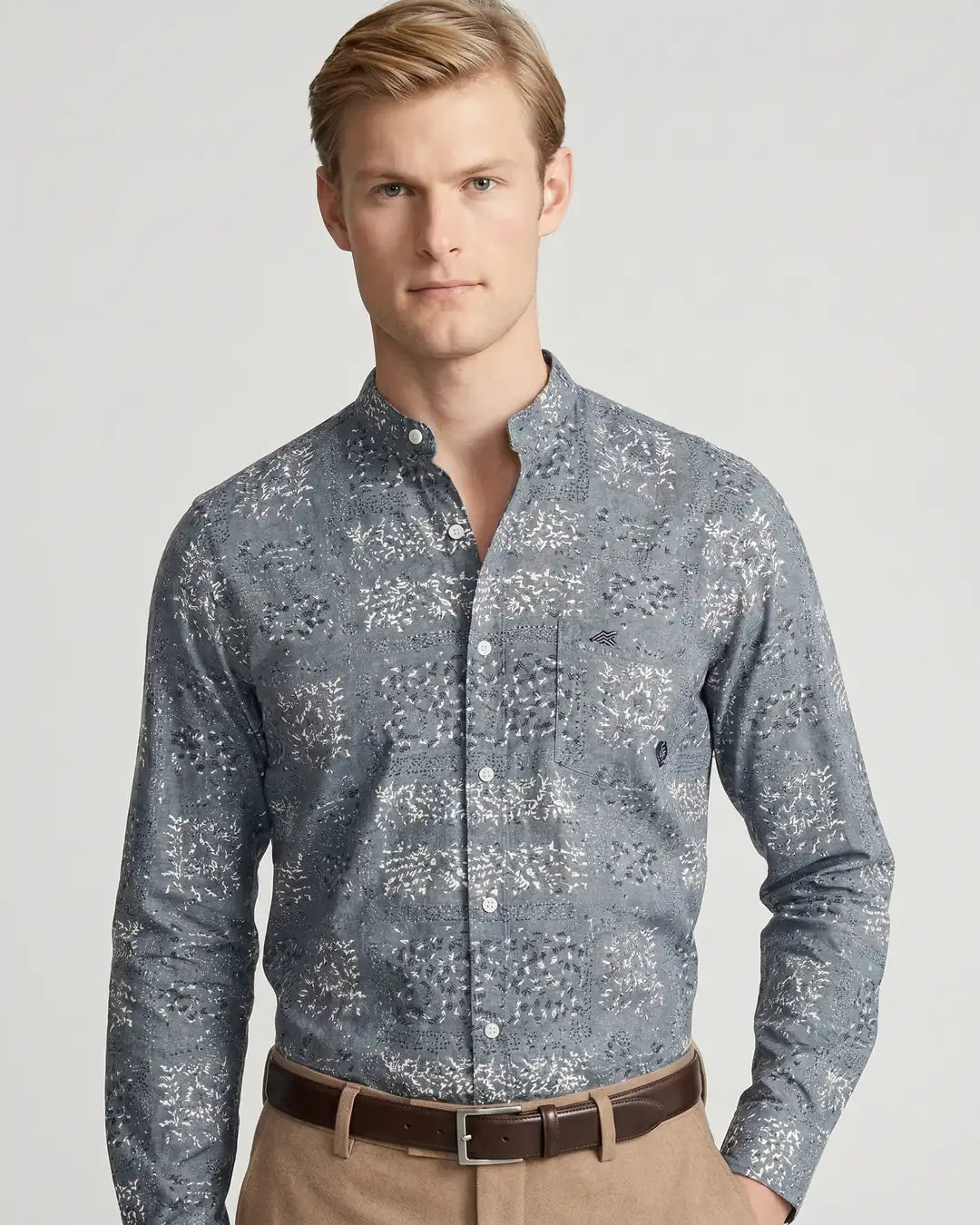 Camisa Sport Gris Classic Fit Perry Ellis CS00917 - Gris - Modelo plano americano lookbook