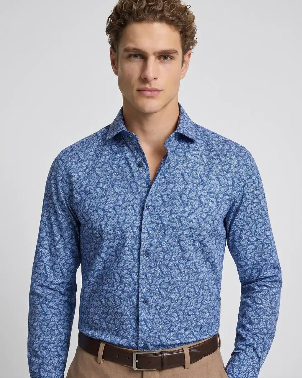 Camisa Sport Azul Oscuro Classic Fit Perry Ellis CS00945 - Azul Oscuro - Modelo plano americano lookbook