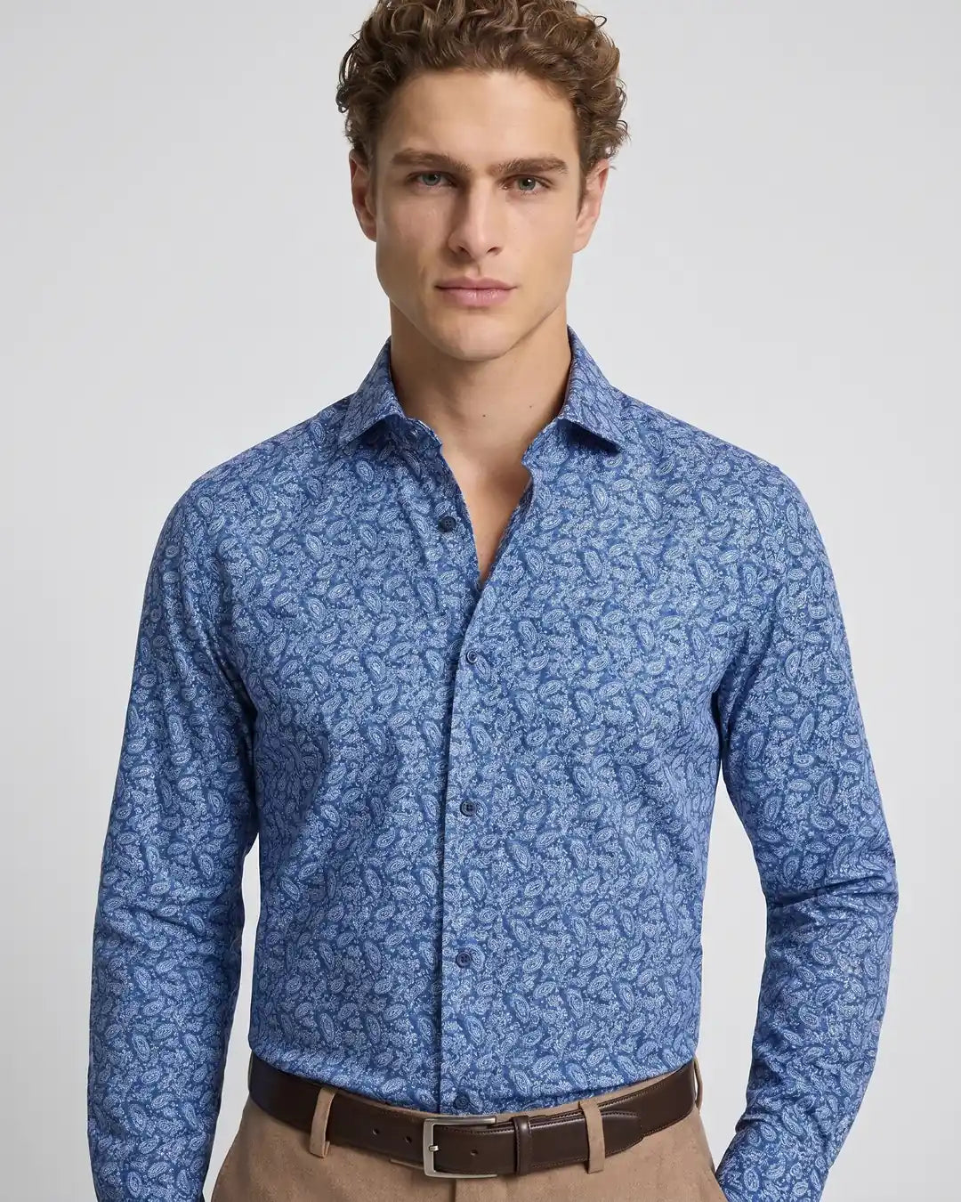 Camisa Sport Azul Oscuro Classic Fit Perry Ellis CS00945 - Azul Oscuro - Modelo plano americano lookbook Imagen principal del producto